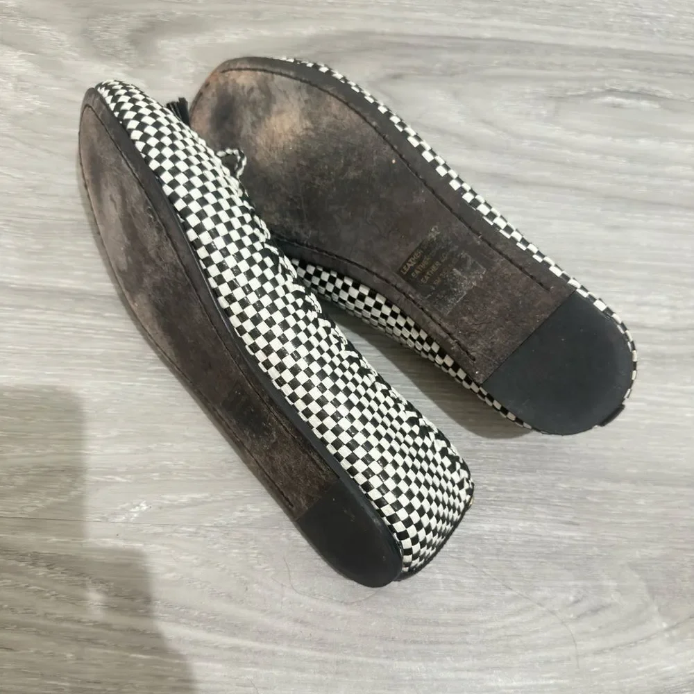 TORY BURCH Russell Black White Check Loafer Soft Leather Flats